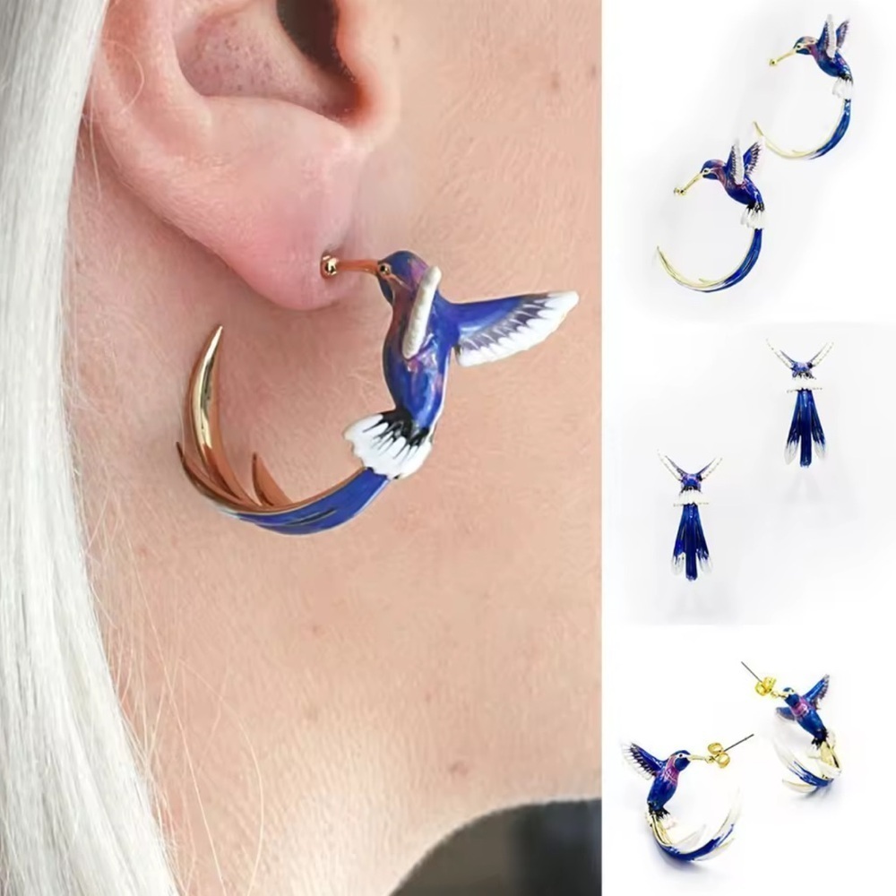 Hummingbird Blue Gold Earrings